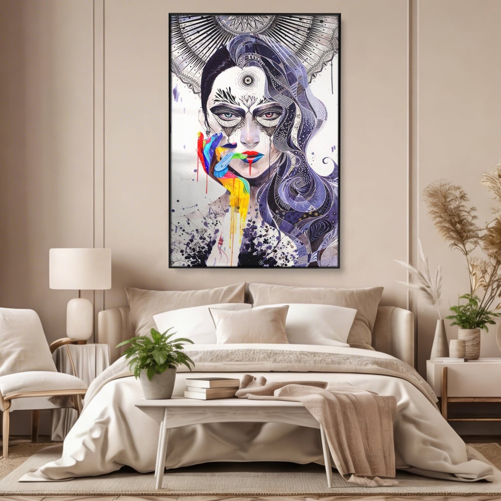 Tablou Canvas Premium LuxCanva® A1340, Minjae Lee , Living, Abstract, Colorat, Fata, Decorativ, Graffiti, Studio, Culori Vibrante