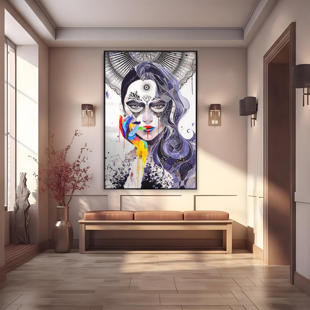 Tablou Canvas Premium LuxCanva® A1340, Minjae Lee , Living, Abstract, Colorat, Fata, Decorativ, Graffiti, Studio, Culori Vibrante