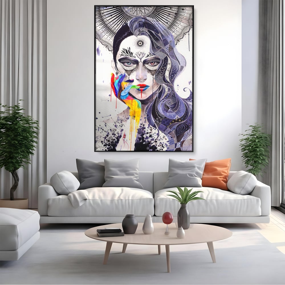 Tablou Canvas Premium LuxCanva® A1340, Minjae Lee , Living, Abstract, Colorat, Fata, Decorativ, Graffiti, Studio, Culori Vibrante