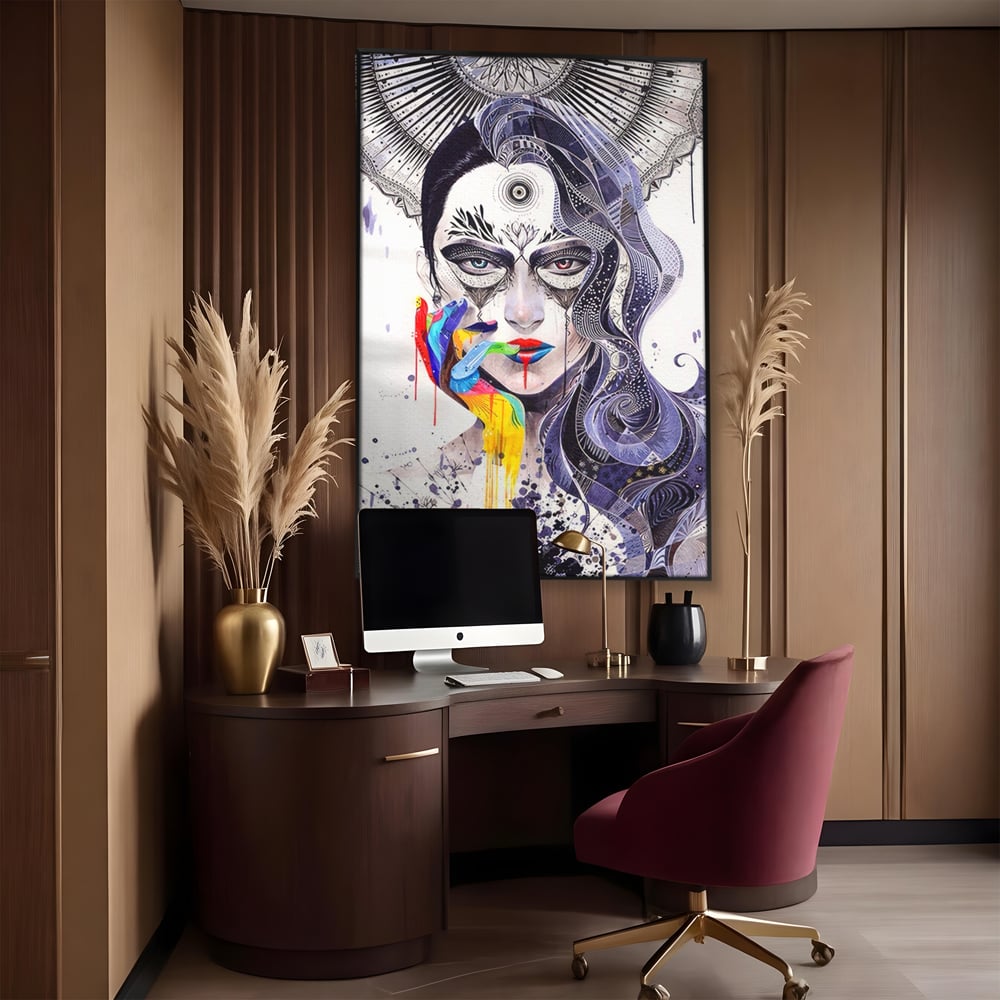 Tablou Canvas Premium LuxCanva® A1340, Minjae Lee , Living, Abstract, Colorat, Fata, Decorativ, Graffiti, Studio, Culori Vibrante