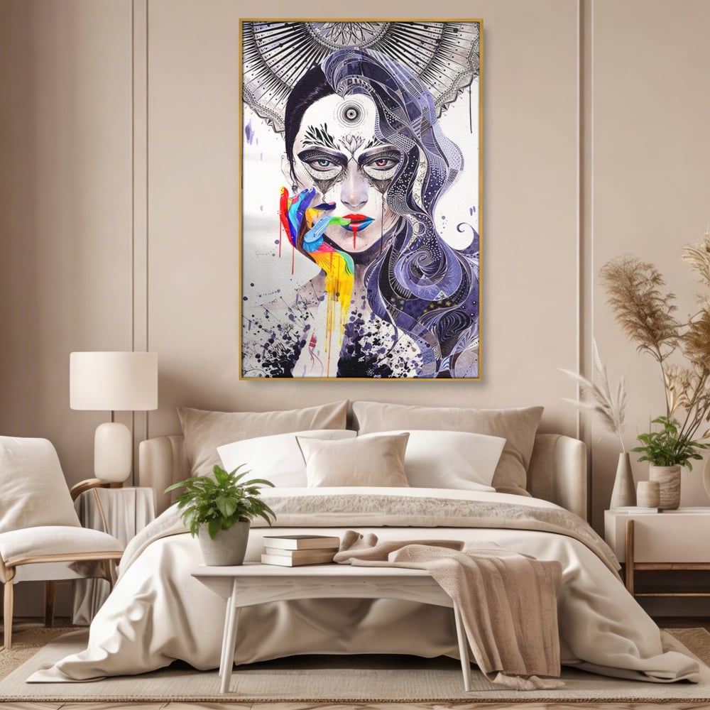 Tablou Canvas Premium LuxCanva® A1340, Minjae Lee , Living, Abstract, Colorat, Fata, Decorativ, Graffiti, Studio, Culori Vibrante