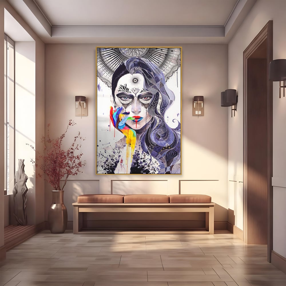 Tablou Canvas Premium LuxCanva® A1340, Minjae Lee , Living, Abstract, Colorat, Fata, Decorativ, Graffiti, Studio, Culori Vibrante