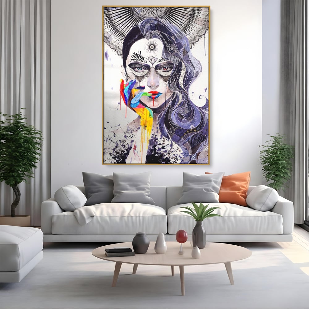 Tablou Canvas Premium LuxCanva® A1340, Minjae Lee , Living, Abstract, Colorat, Fata, Decorativ, Graffiti, Studio, Culori Vibrante