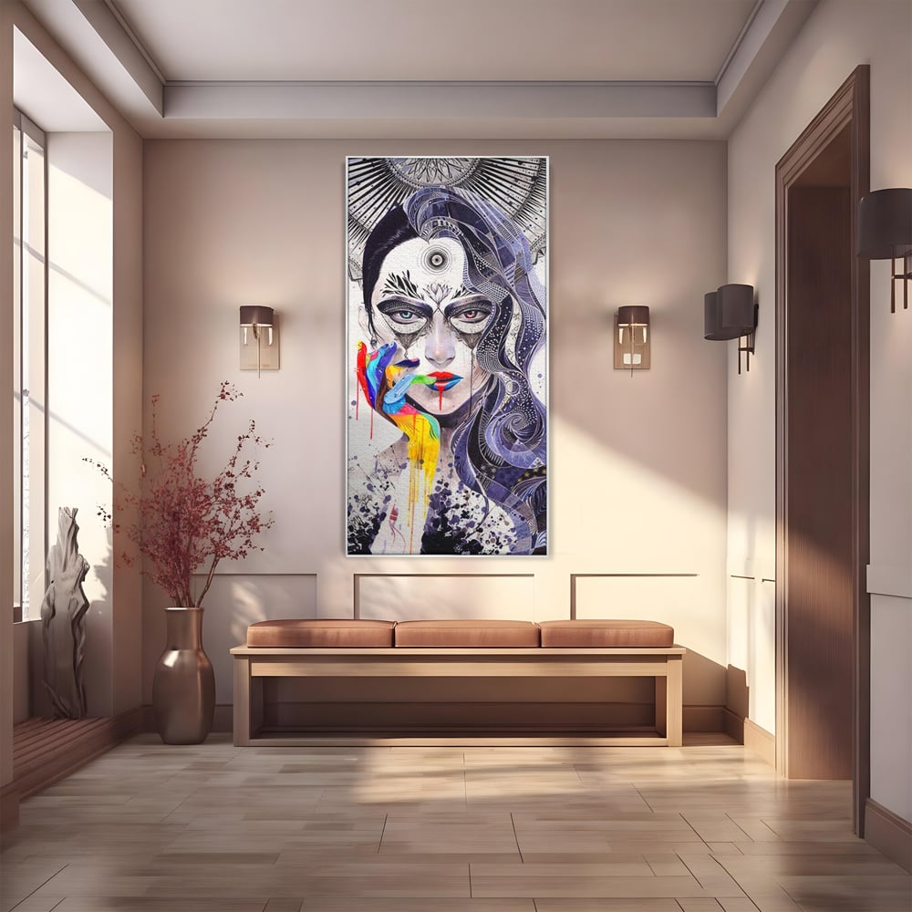 Tablou Canvas Premium LuxCanva® A1340, Minjae Lee , Living, Abstract, Colorat, Fata, Decorativ, Graffiti, Studio, Culori Vibrante