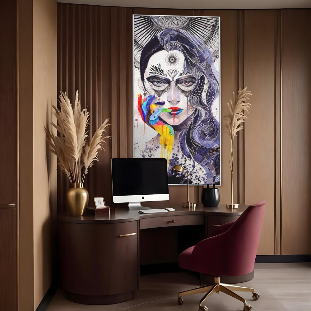 Tablou Canvas Premium LuxCanva® A1340, Minjae Lee , Living, Abstract, Colorat, Fata, Decorativ, Graffiti, Studio, Culori Vibrante