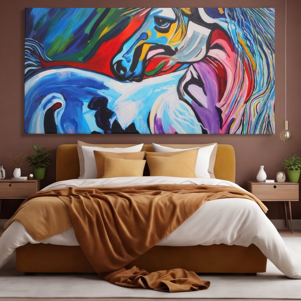 Tablou Canvas Premium LuxCanva® A1342, Colorful Horse , Living, Cal, Animal, Camera Copil, Multicolor, Culori Vibrante