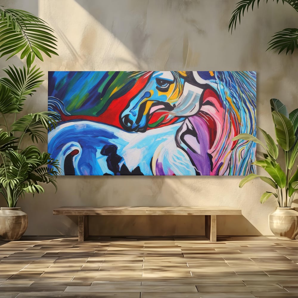 Tablou Canvas Premium LuxCanva® A1342, Colorful Horse , Living, Cal, Animal, Camera Copil, Multicolor, Culori Vibrante