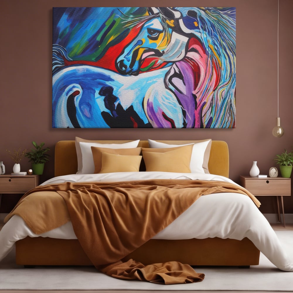 Tablou Canvas Premium LuxCanva® A1342, Colorful Horse , Living, Cal, Animal, Camera Copil, Multicolor, Culori Vibrante