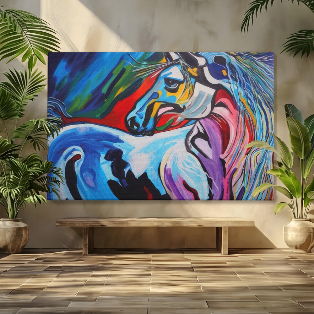 Tablou Canvas Premium LuxCanva® A1342, Colorful Horse , Living, Cal, Animal, Camera Copil, Multicolor, Culori Vibrante