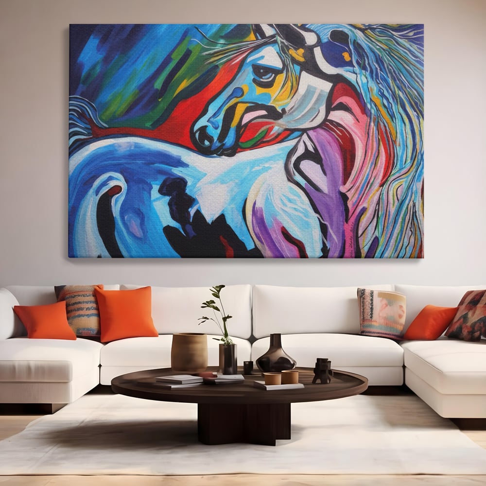 Tablou Canvas Premium LuxCanva® A1342, Colorful Horse , Living, Cal, Animal, Camera Copil, Multicolor, Culori Vibrante