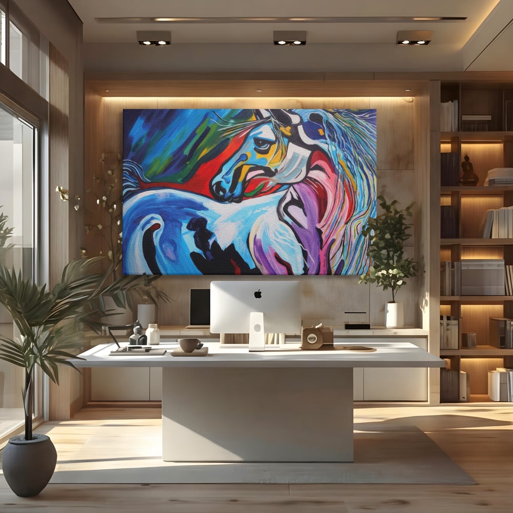 Tablou Canvas Premium LuxCanva® A1342, Colorful Horse , Living, Cal, Animal, Camera Copil, Multicolor, Culori Vibrante