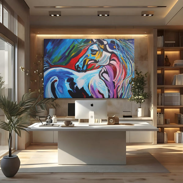 Tablou Canvas Premium LuxCanva® A1342, Colorful Horse , Living, Cal, Animal, Camera Copil, Multicolor, Culori Vibrante
