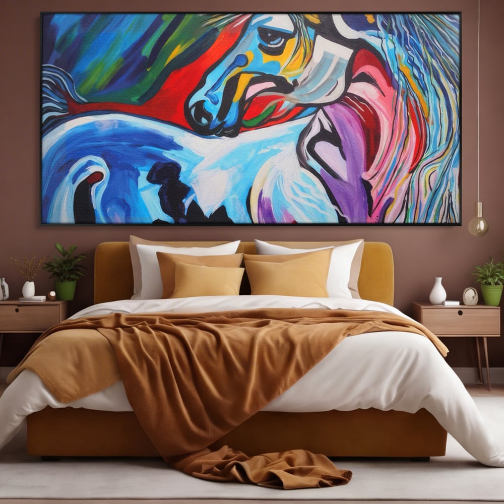 Tablou Canvas Premium LuxCanva® A1342, Colorful Horse , Living, Cal, Animal, Camera Copil, Multicolor, Culori Vibrante