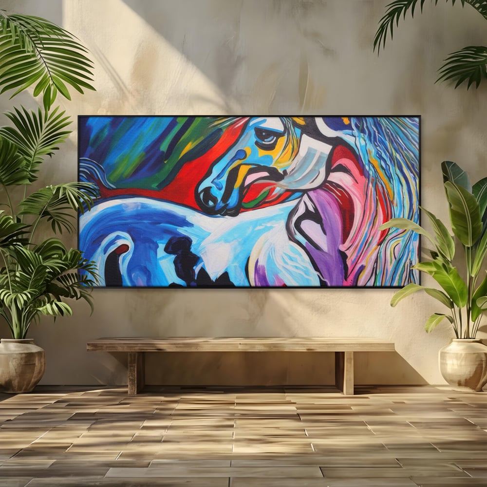 Tablou Canvas Premium LuxCanva® A1342, Colorful Horse , Living, Cal, Animal, Camera Copil, Multicolor, Culori Vibrante
