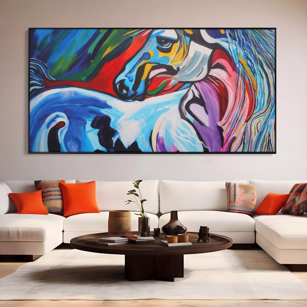 Tablou Canvas Premium LuxCanva® A1342, Colorful Horse , Living, Cal, Animal, Camera Copil, Multicolor, Culori Vibrante