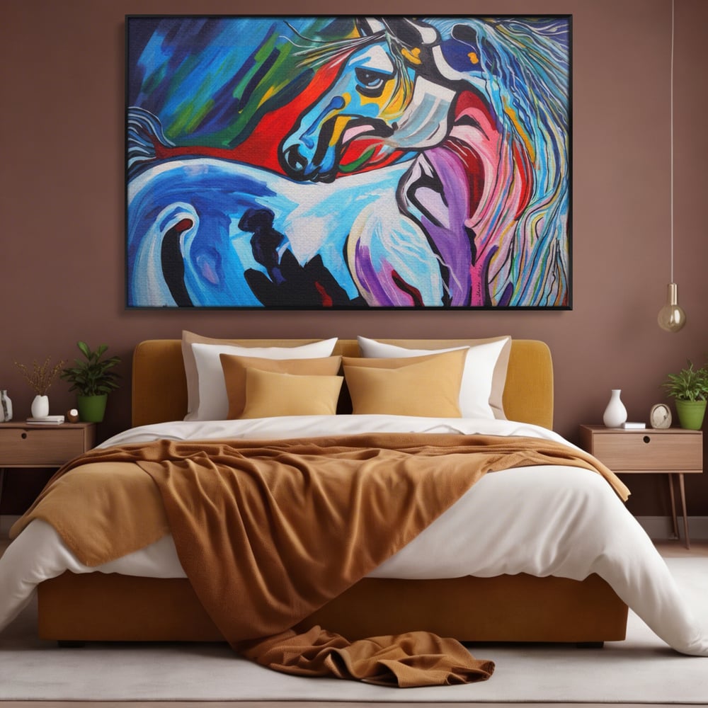 Tablou Canvas Premium LuxCanva® A1342, Colorful Horse , Living, Cal, Animal, Camera Copil, Multicolor, Culori Vibrante