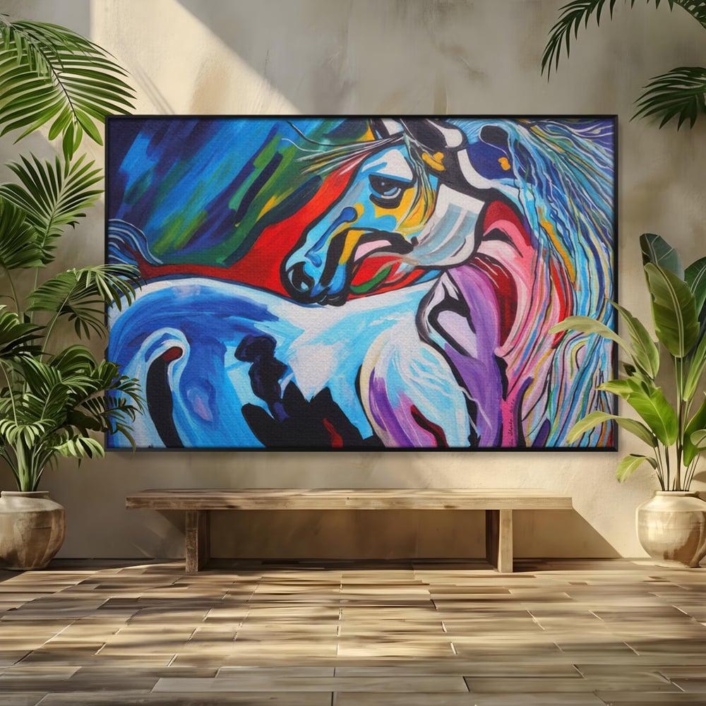 Tablou Canvas Premium LuxCanva® A1342, Colorful Horse , Living, Cal, Animal, Camera Copil, Multicolor, Culori Vibrante