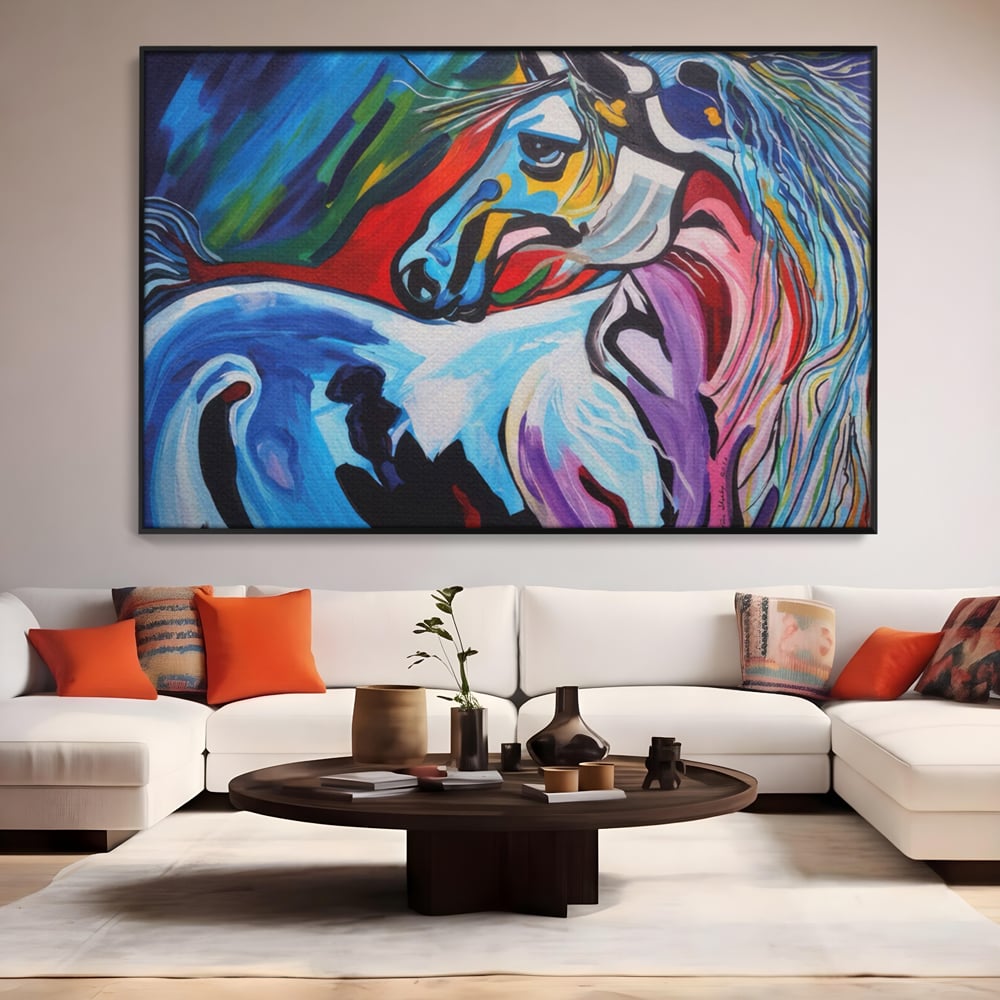 Tablou Canvas Premium LuxCanva® A1342, Colorful Horse , Living, Cal, Animal, Camera Copil, Multicolor, Culori Vibrante