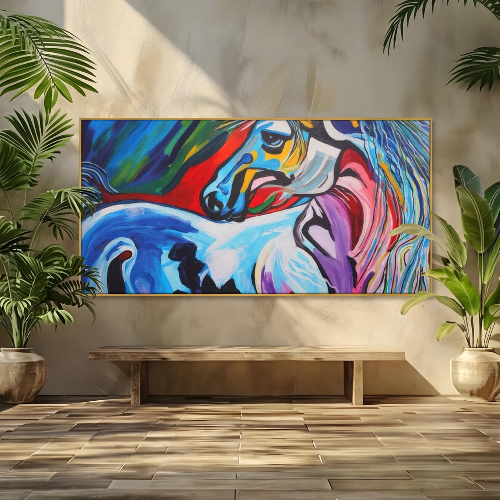Tablou Canvas Premium LuxCanva® A1342, Colorful Horse , Living, Cal, Animal, Camera Copil, Multicolor, Culori Vibrante