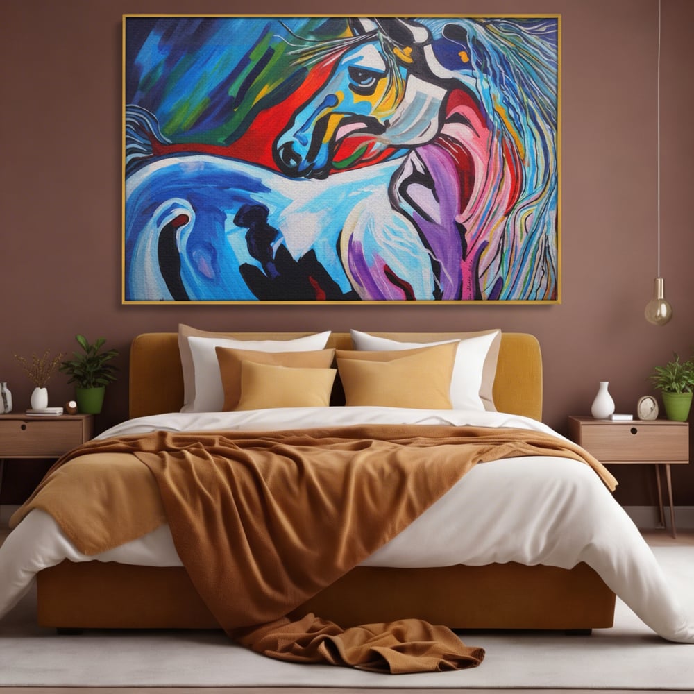 Tablou Canvas Premium LuxCanva® A1342, Colorful Horse , Living, Cal, Animal, Camera Copil, Multicolor, Culori Vibrante
