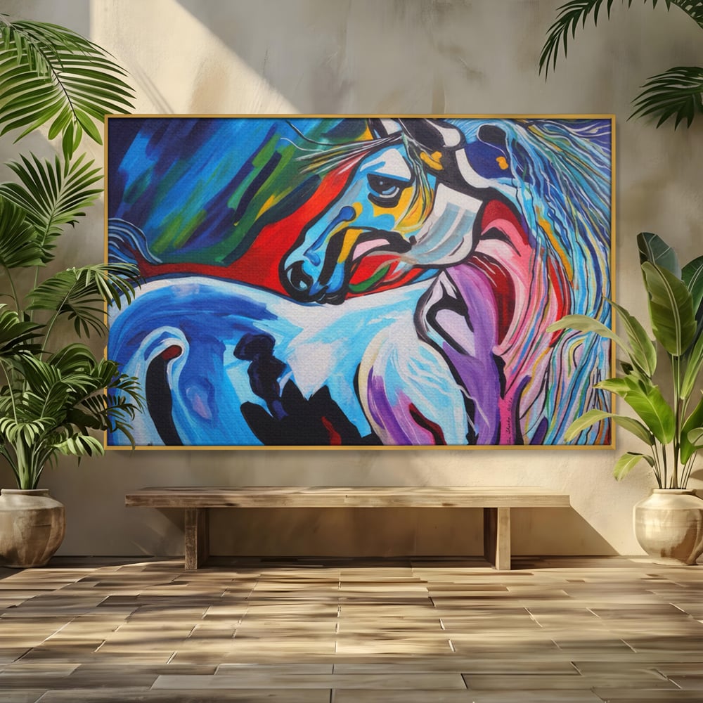 Tablou Canvas Premium LuxCanva® A1342, Colorful Horse , Living, Cal, Animal, Camera Copil, Multicolor, Culori Vibrante