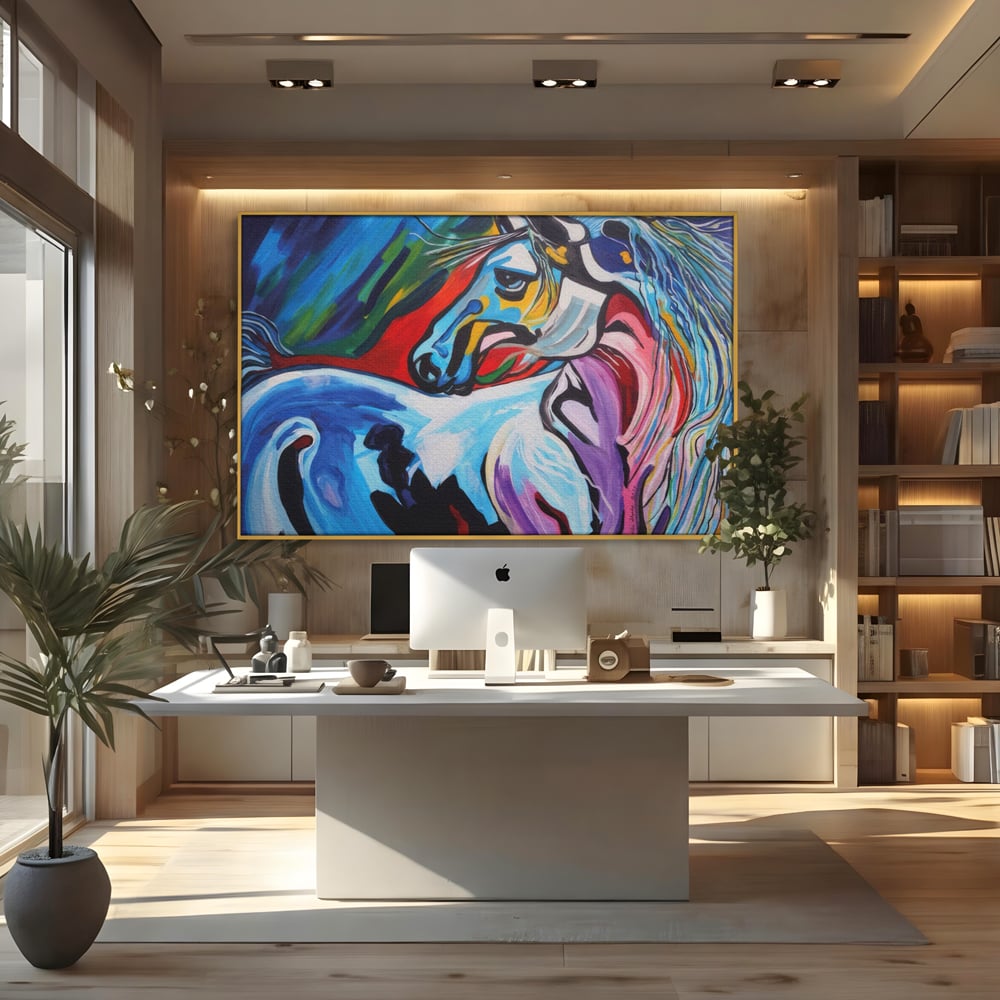 Tablou Canvas Premium LuxCanva® A1342, Colorful Horse , Living, Cal, Animal, Camera Copil, Multicolor, Culori Vibrante
