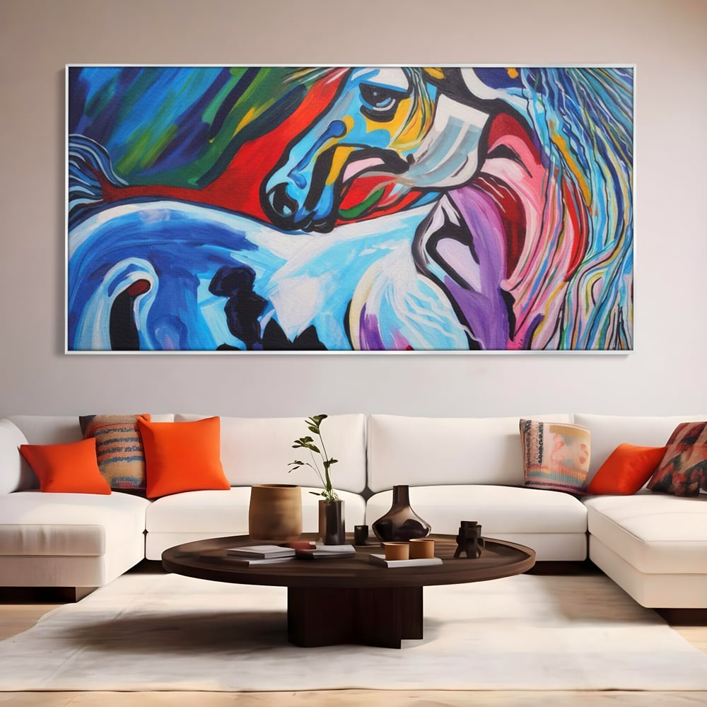 Tablou Canvas Premium LuxCanva® A1342, Colorful Horse , Living, Cal, Animal, Camera Copil, Multicolor, Culori Vibrante