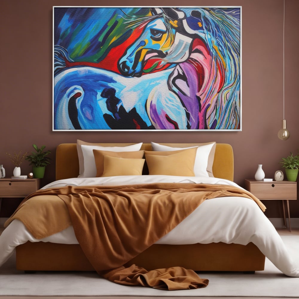 Tablou Canvas Premium LuxCanva® A1342, Colorful Horse , Living, Cal, Animal, Camera Copil, Multicolor, Culori Vibrante
