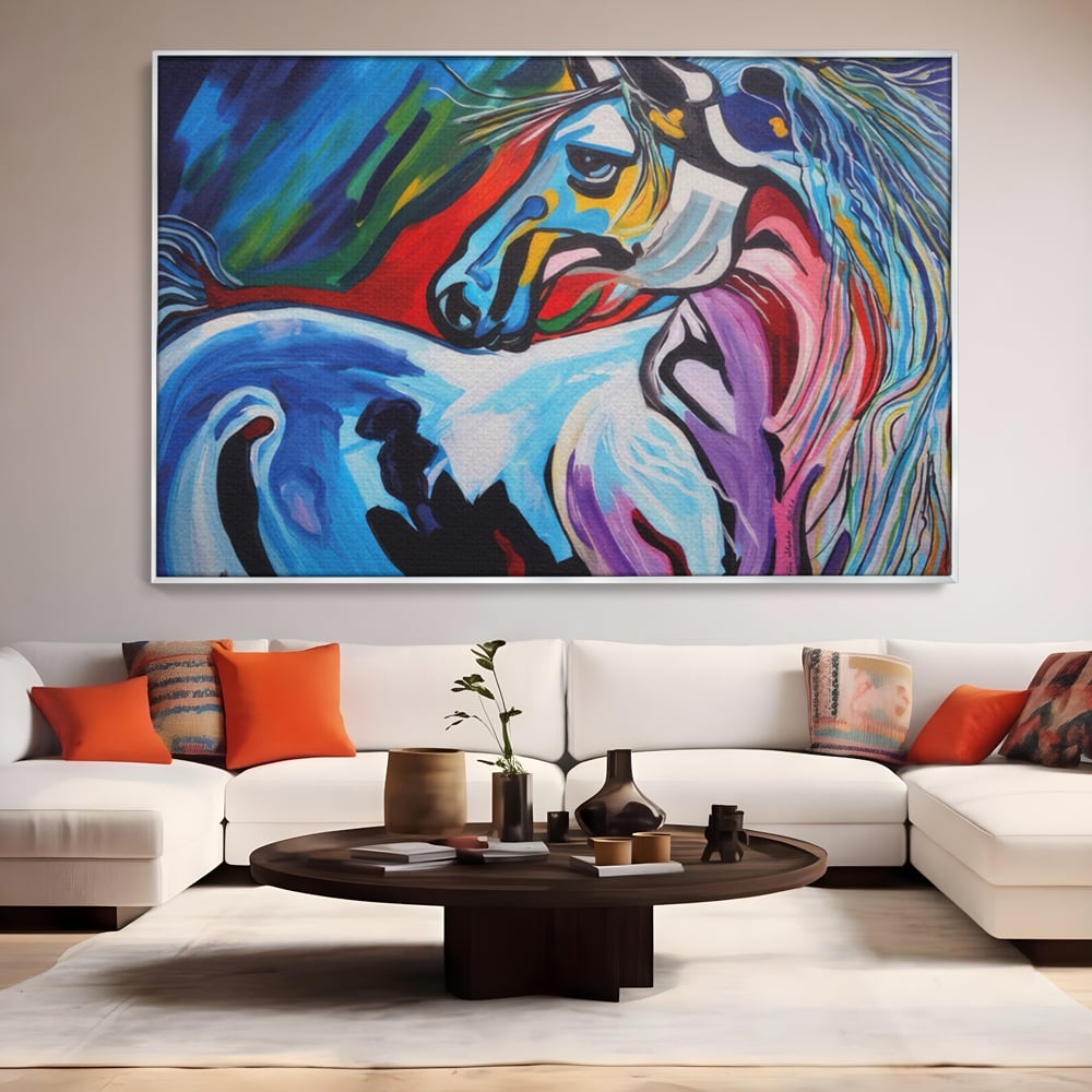 Tablou Canvas Premium LuxCanva® A1342, Colorful Horse , Living, Cal, Animal, Camera Copil, Multicolor, Culori Vibrante