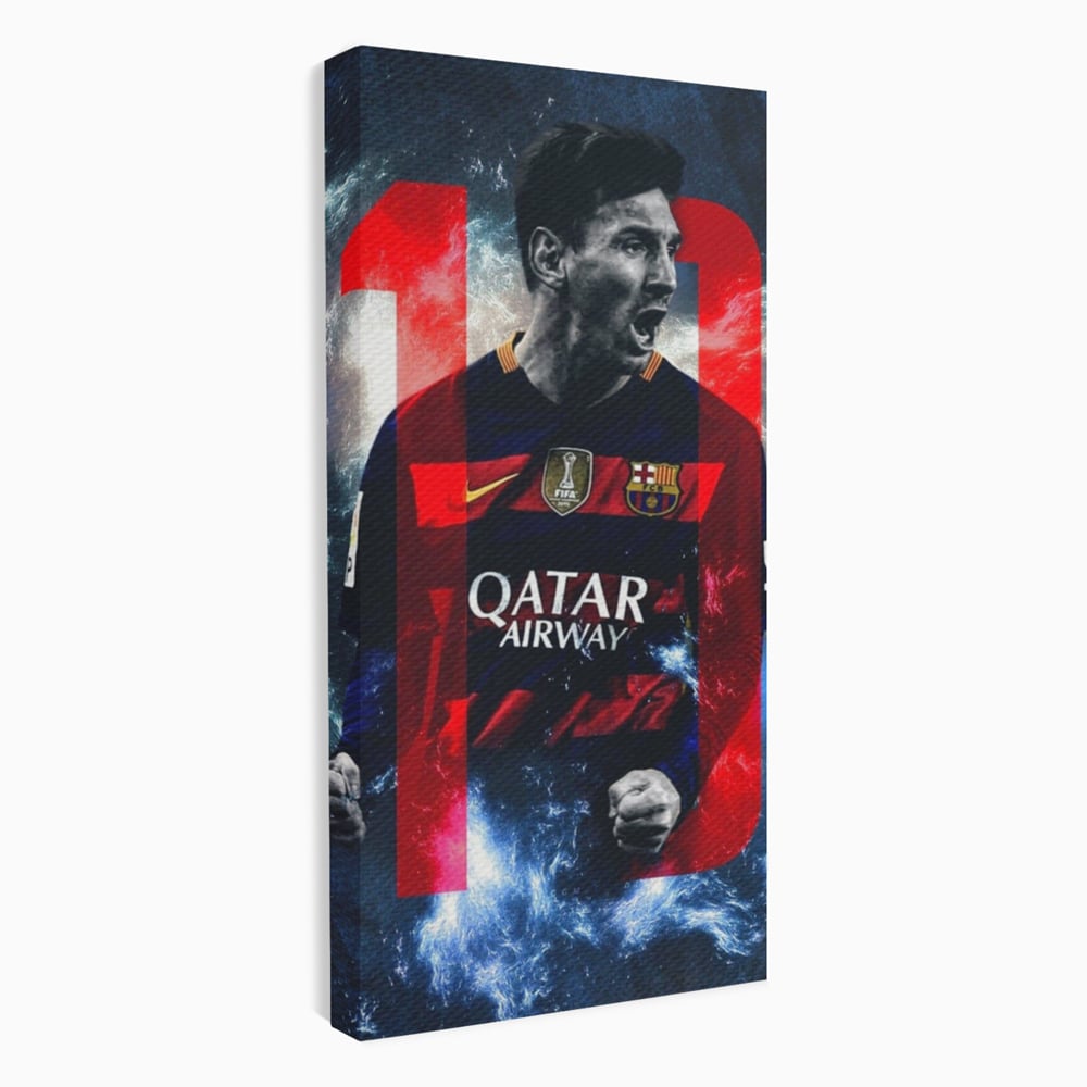 Leinwand Wandkunst Leinwand Wandkunst Premium LuxCanva® A1343, Messi Nr.10 , Wohnen, Fußballer, Ballon d'Or, Sportler, Spielzimmer, Lebendige Farben