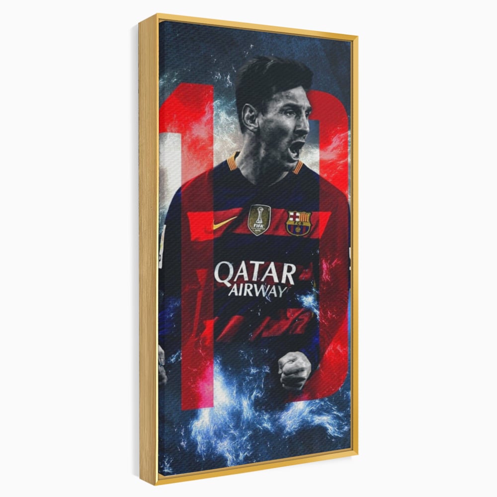 Leinwand Wandkunst Leinwand Wandkunst Premium LuxCanva® A1343, Messi Nr.10 , Wohnen, Fußballer, Ballon d'Or, Sportler, Spielzimmer, Lebendige Farben