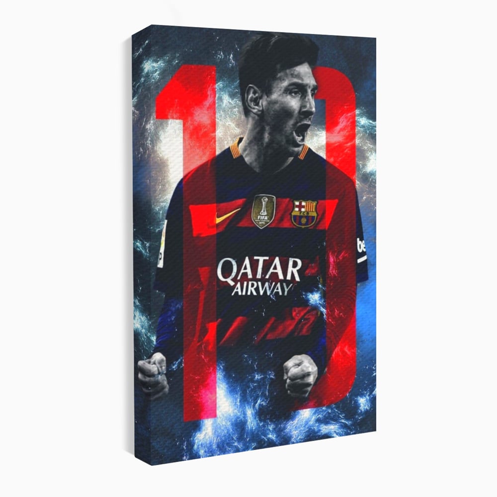 Tablou Canvas Premium LuxCanva® A1343, Messi Nr.10 ,  Living, Fotbalist, Balonul De Aur, Sportiv, Game Room, Culori Vibrante