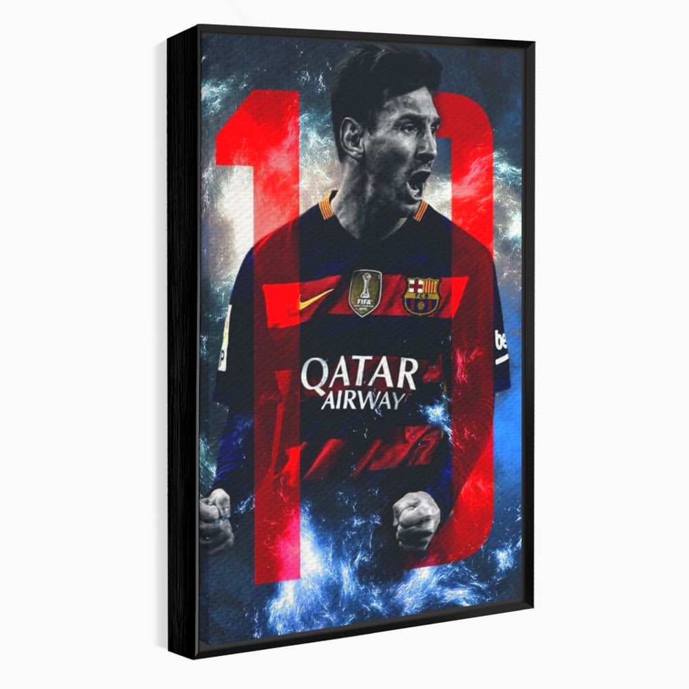 Leinwand Wandkunst Leinwand Wandkunst Premium LuxCanva® A1343, Messi Nr.10 , Wohnen, Fußballer, Ballon d'Or, Sportler, Spielzimmer, Lebendige Farben