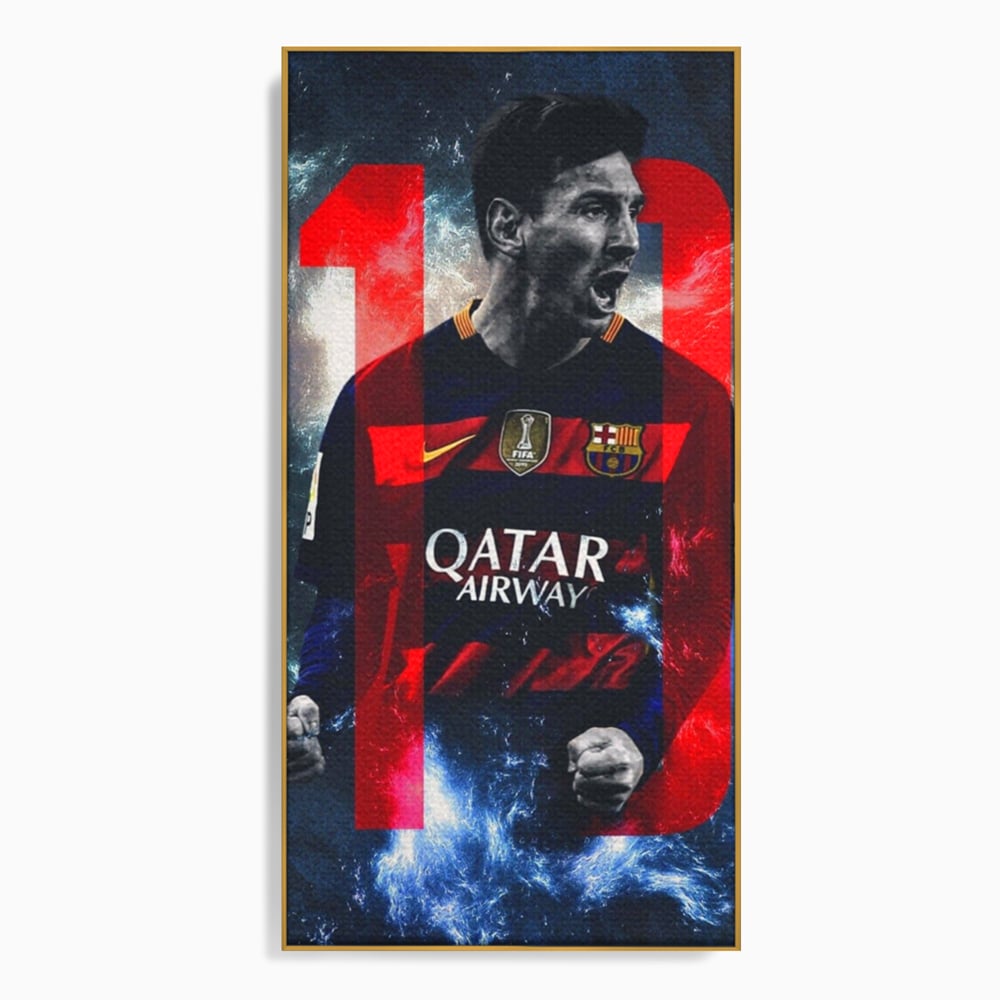 Leinwand Wandkunst Leinwand Wandkunst Premium LuxCanva® A1343, Messi Nr.10 , Wohnen, Fußballer, Ballon d'Or, Sportler, Spielzimmer, Lebendige Farben