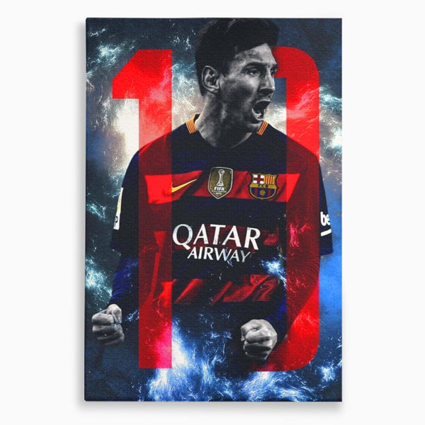Tablou Canvas Premium LuxCanva® A1343, Messi Nr.10 ,  Living, Fotbalist, Balonul De Aur, Sportiv, Game Room, Culori Vibrante