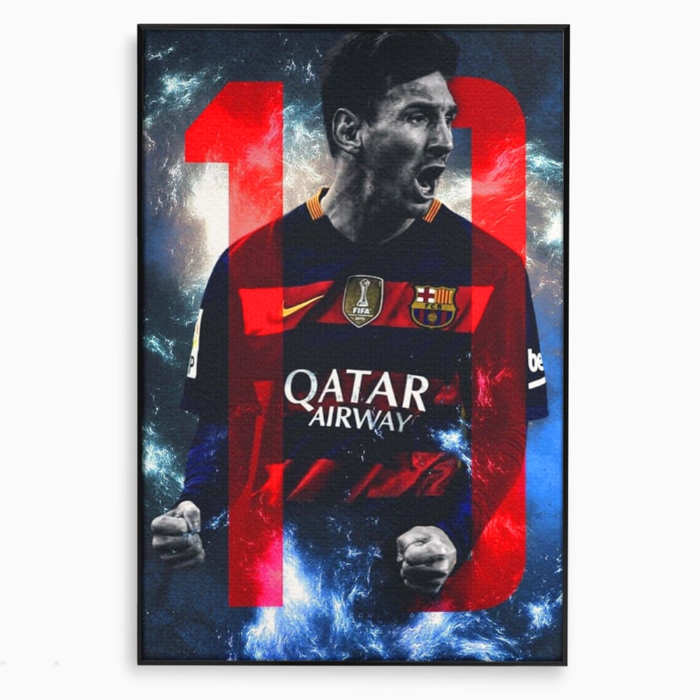 Leinwand Wandkunst Leinwand Wandkunst Premium LuxCanva® A1343, Messi Nr.10 , Wohnen, Fußballer, Ballon d'Or, Sportler, Spielzimmer, Lebendige Farben