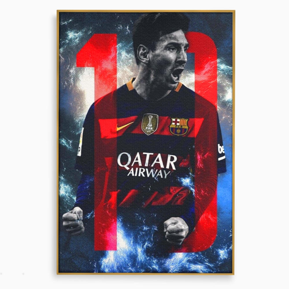 Leinwand Wandkunst Leinwand Wandkunst Premium LuxCanva® A1343, Messi Nr.10 , Wohnen, Fußballer, Ballon d'Or, Sportler, Spielzimmer, Lebendige Farben