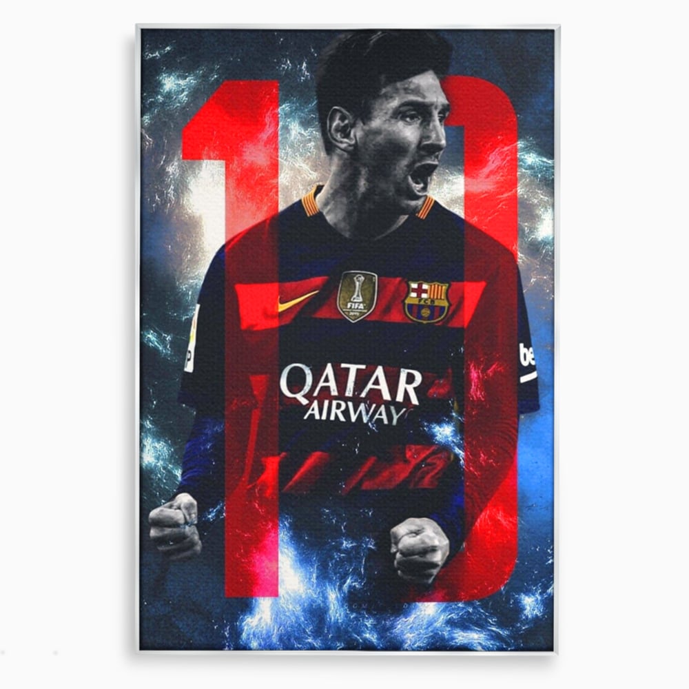 Leinwand Wandkunst Leinwand Wandkunst Premium LuxCanva® A1343, Messi Nr.10 , Wohnen, Fußballer, Ballon d'Or, Sportler, Spielzimmer, Lebendige Farben