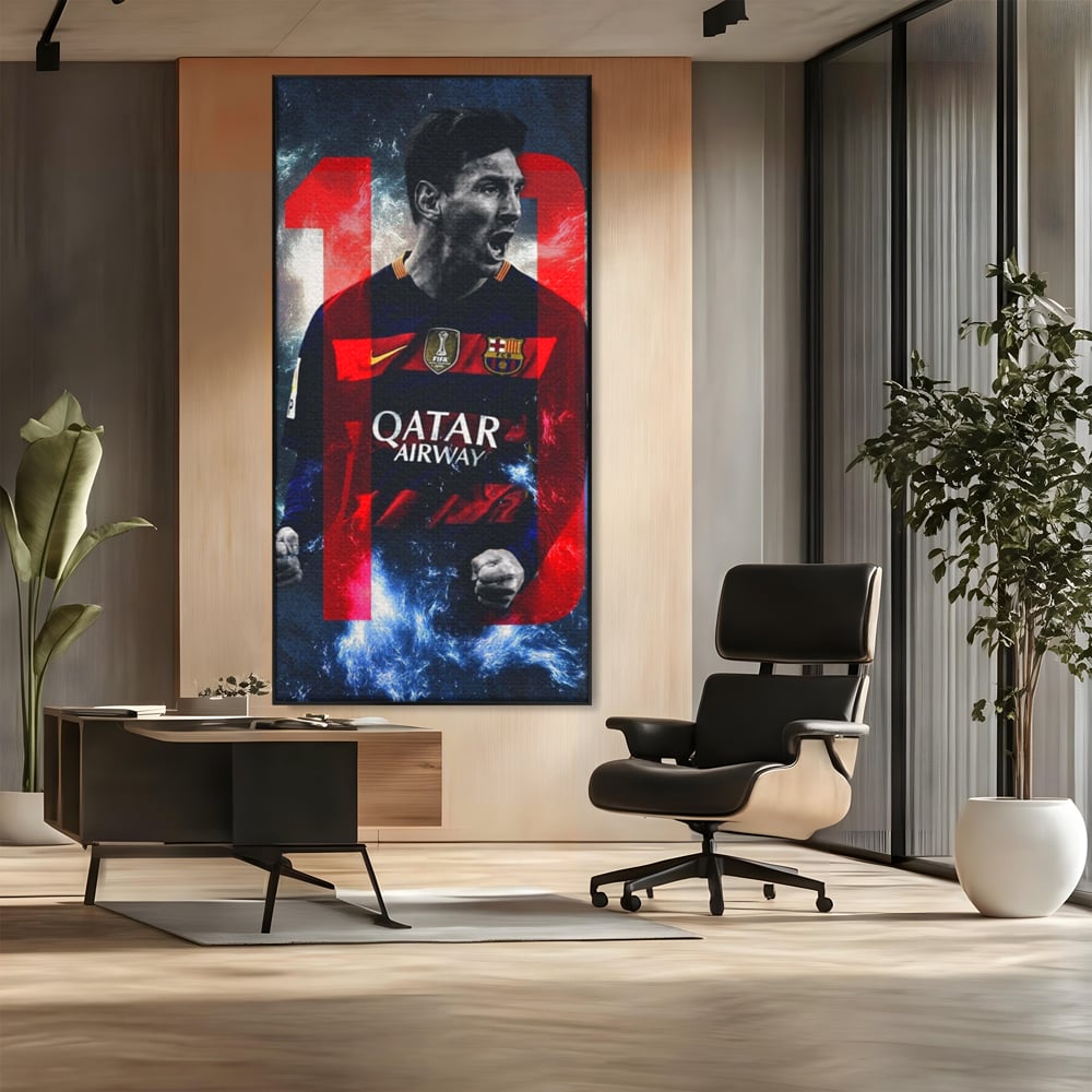 Leinwand Wandkunst Leinwand Wandkunst Premium LuxCanva® A1343, Messi Nr.10 , Wohnen, Fußballer, Ballon d'Or, Sportler, Spielzimmer, Lebendige Farben