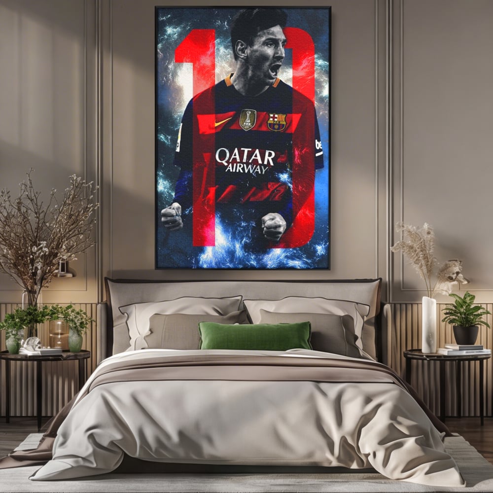 Leinwand Wandkunst Leinwand Wandkunst Premium LuxCanva® A1343, Messi Nr.10 , Wohnen, Fußballer, Ballon d'Or, Sportler, Spielzimmer, Lebendige Farben