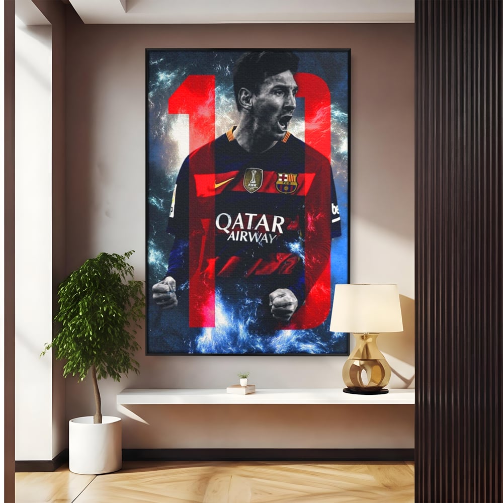 Leinwand Wandkunst Leinwand Wandkunst Premium LuxCanva® A1343, Messi Nr.10 , Wohnen, Fußballer, Ballon d'Or, Sportler, Spielzimmer, Lebendige Farben