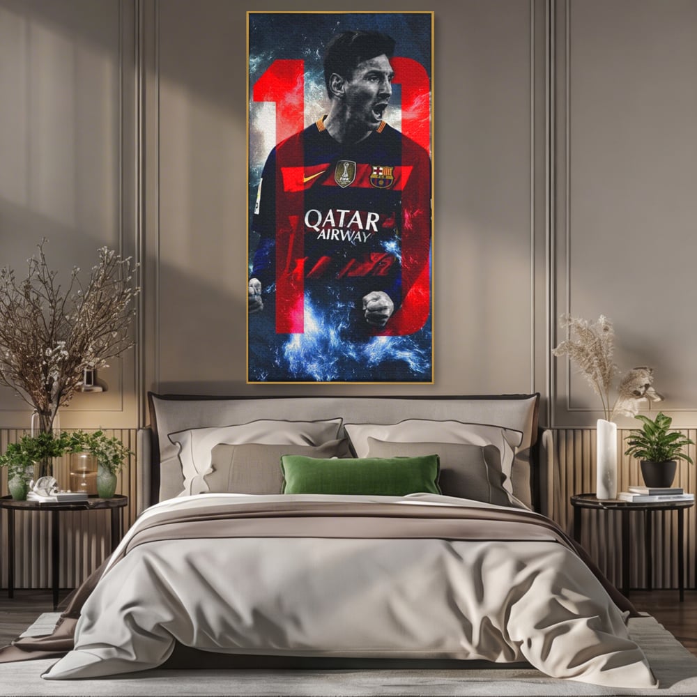 Leinwand Wandkunst Leinwand Wandkunst Premium LuxCanva® A1343, Messi Nr.10 , Wohnen, Fußballer, Ballon d'Or, Sportler, Spielzimmer, Lebendige Farben