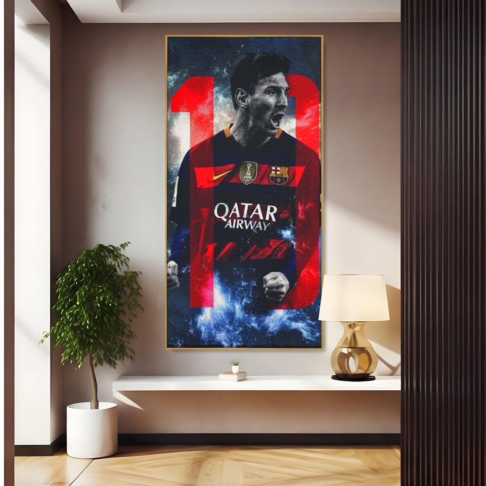 Leinwand Wandkunst Leinwand Wandkunst Premium LuxCanva® A1343, Messi Nr.10 , Wohnen, Fußballer, Ballon d'Or, Sportler, Spielzimmer, Lebendige Farben