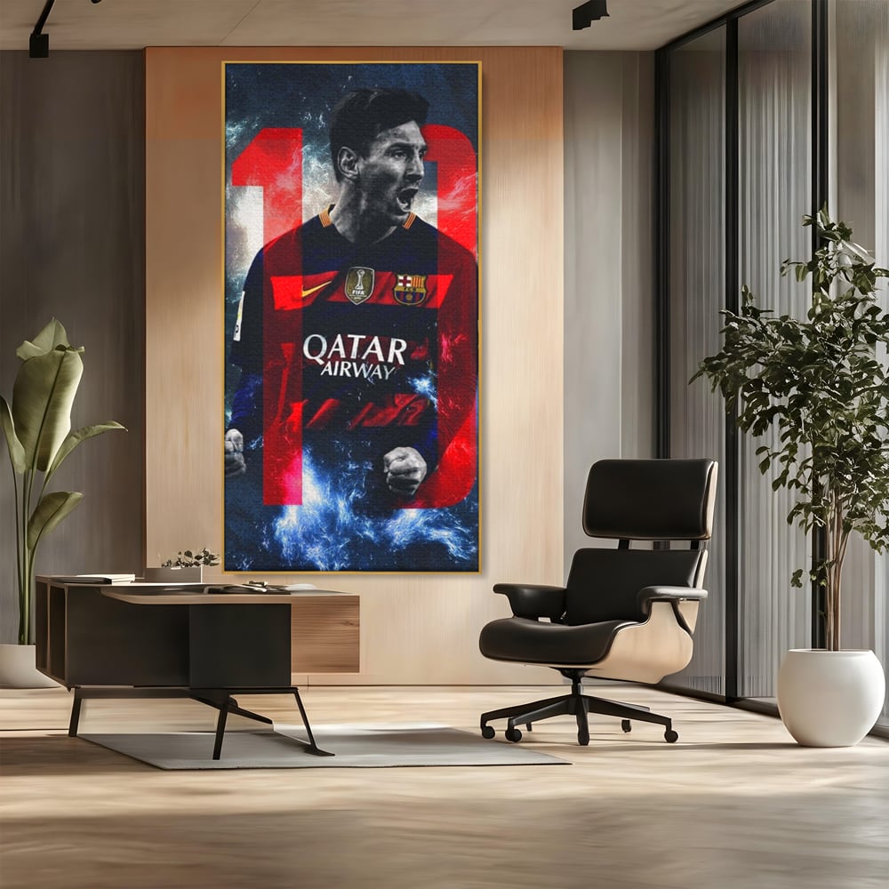 Leinwand Wandkunst Leinwand Wandkunst Premium LuxCanva® A1343, Messi Nr.10 , Wohnen, Fußballer, Ballon d'Or, Sportler, Spielzimmer, Lebendige Farben