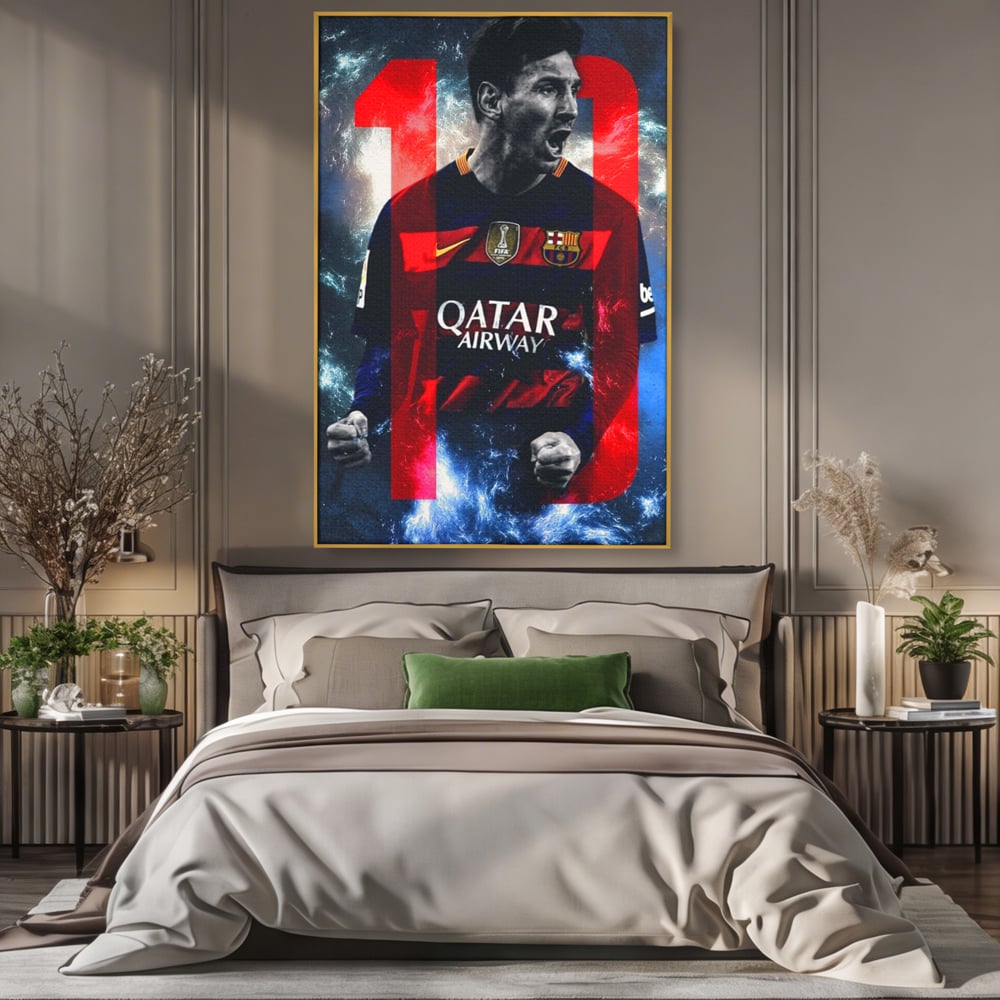 Leinwand Wandkunst Leinwand Wandkunst Premium LuxCanva® A1343, Messi Nr.10 , Wohnen, Fußballer, Ballon d'Or, Sportler, Spielzimmer, Lebendige Farben
