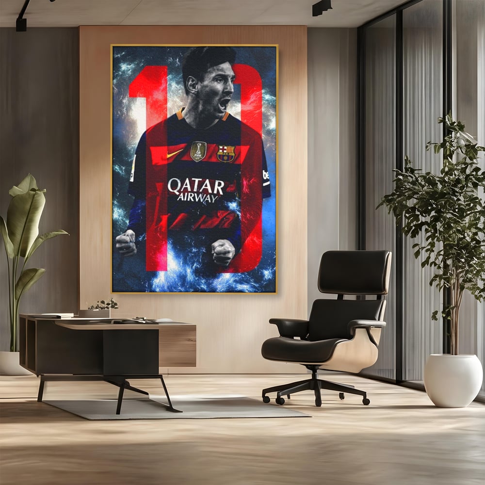 Leinwand Wandkunst Leinwand Wandkunst Premium LuxCanva® A1343, Messi Nr.10 , Wohnen, Fußballer, Ballon d'Or, Sportler, Spielzimmer, Lebendige Farben