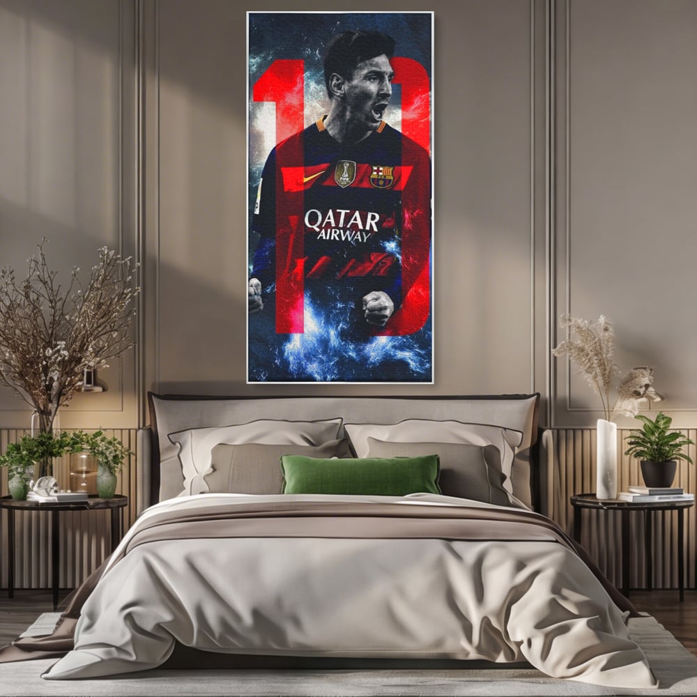 Leinwand Wandkunst Leinwand Wandkunst Premium LuxCanva® A1343, Messi Nr.10 , Wohnen, Fußballer, Ballon d'Or, Sportler, Spielzimmer, Lebendige Farben