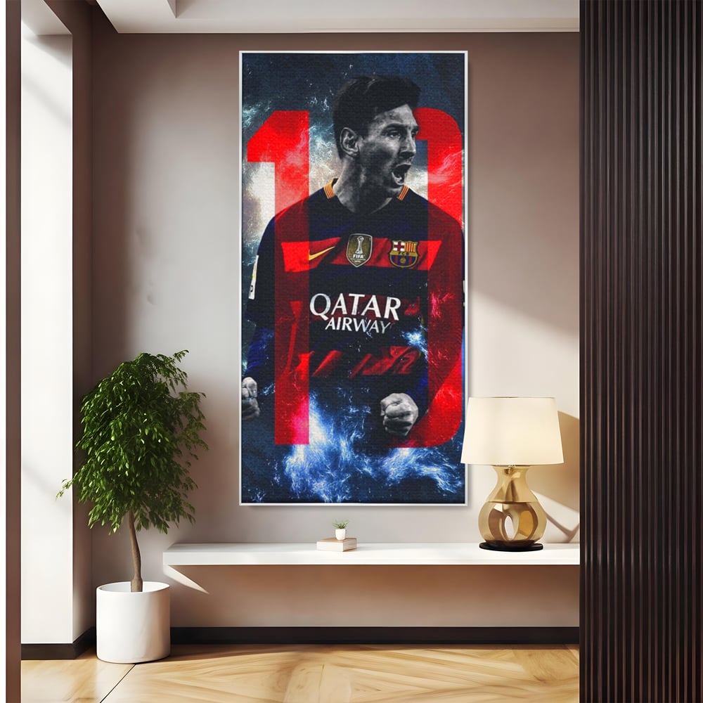 Leinwand Wandkunst Leinwand Wandkunst Premium LuxCanva® A1343, Messi Nr.10 , Wohnen, Fußballer, Ballon d'Or, Sportler, Spielzimmer, Lebendige Farben