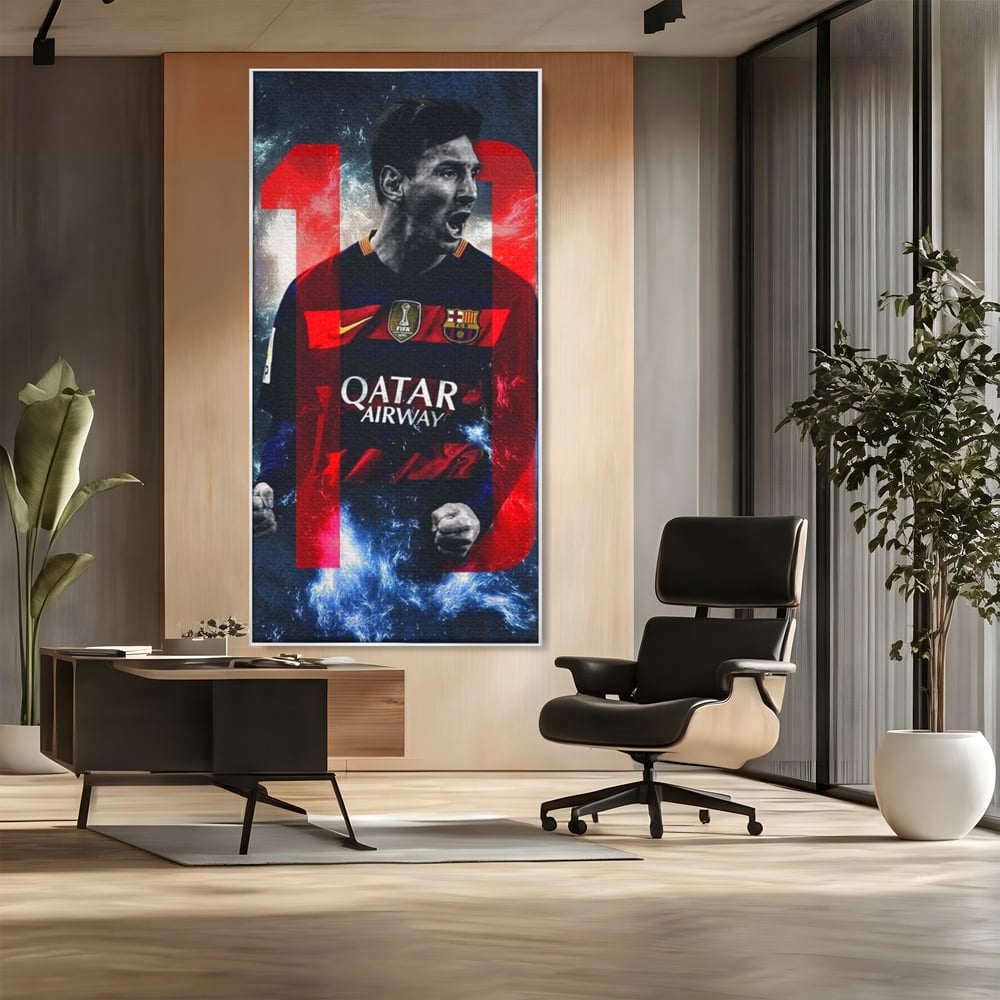 Leinwand Wandkunst Leinwand Wandkunst Premium LuxCanva® A1343, Messi Nr.10 , Wohnen, Fußballer, Ballon d'Or, Sportler, Spielzimmer, Lebendige Farben