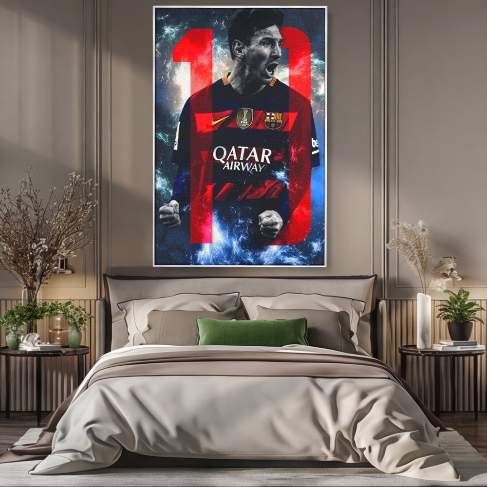 Leinwand Wandkunst Leinwand Wandkunst Premium LuxCanva® A1343, Messi Nr.10 , Wohnen, Fußballer, Ballon d'Or, Sportler, Spielzimmer, Lebendige Farben